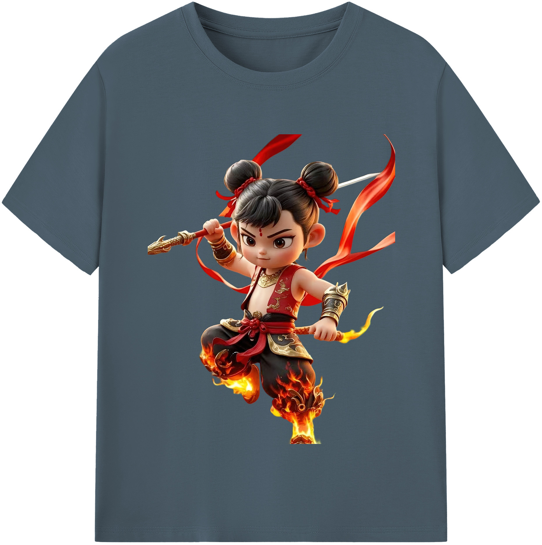 （画像用） Ne Zha 2 ナタ 魔童の大暴れ 綿100％半袖Tシャツ（フロントプリント）